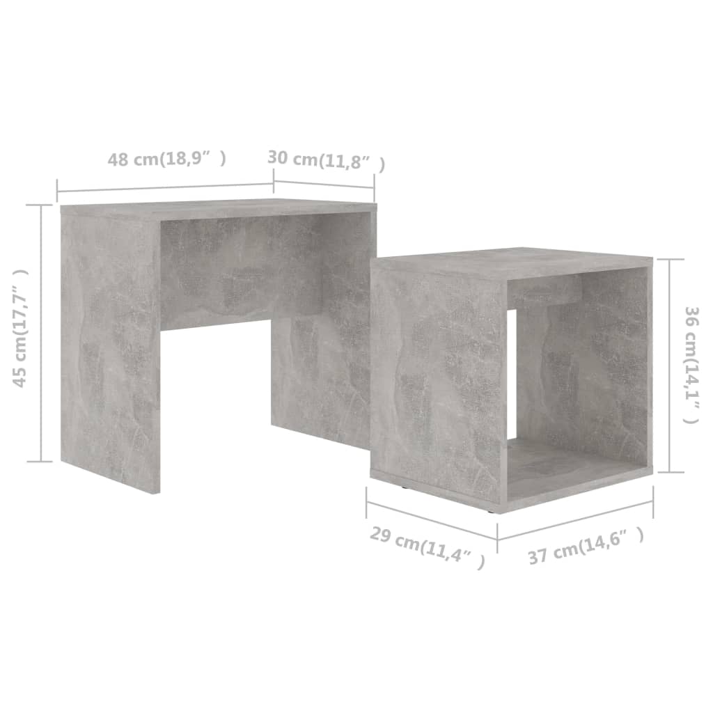 Salongbordsett betonggrå 48x30x45 cm konstruert tre