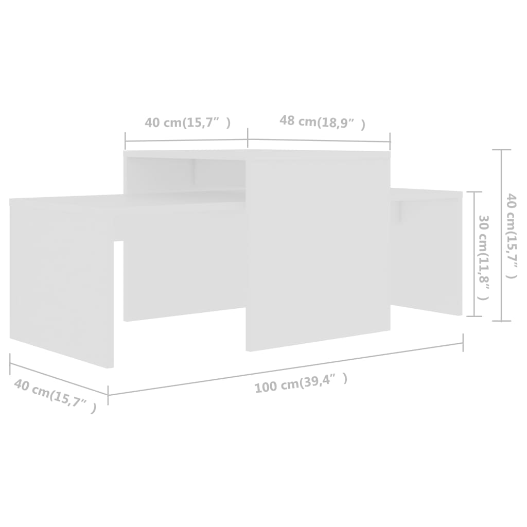 Salongbordsett hvit 100x48x40 cm konstruert tre