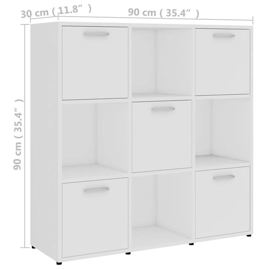 Bokhylle hvit 90x30x90 cm konstruert tre