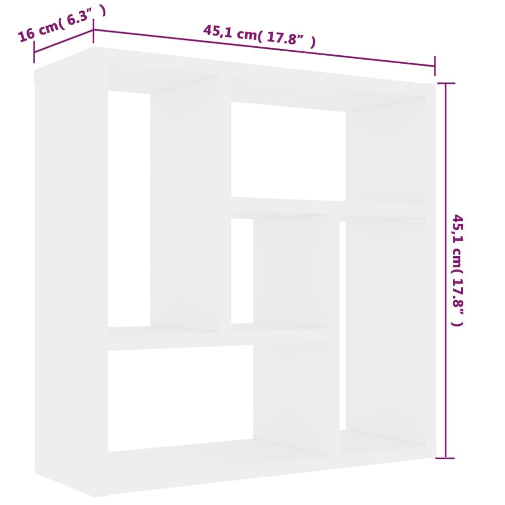 Vegghylle hvit 45x16x45 cm konstruert tre