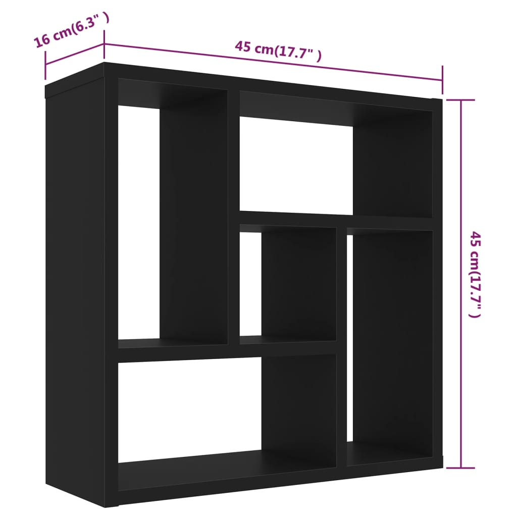 Vegghylle svart 45,1x16x45,1 cm sponplate