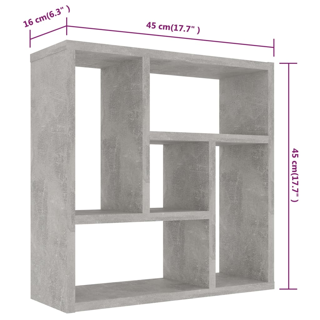 Vegghylle betonggrå 45x16x45 cm konstruert tre