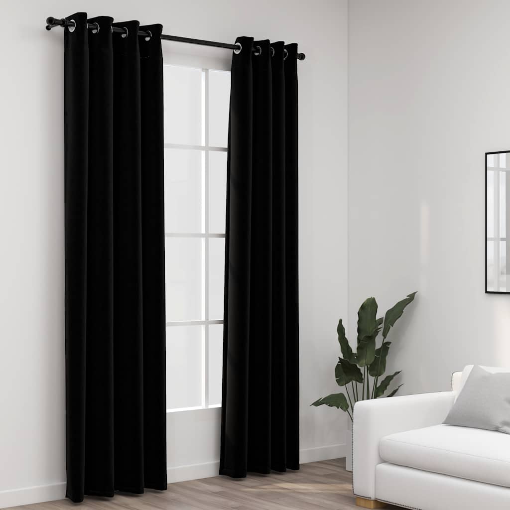 Lystette gardiner maljer og lin-design 2 stk svart 140x245 cm