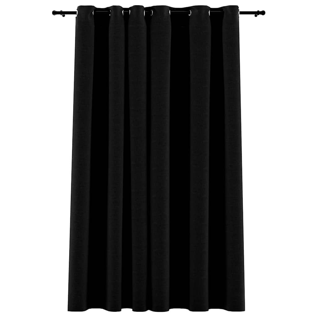 Lystett gardin med maljer og lin-design svart 290x245 cm