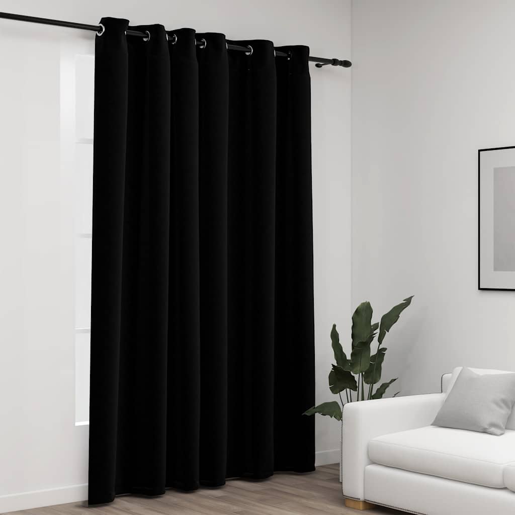 Lystett gardin med maljer og lin-design svart 290x245 cm