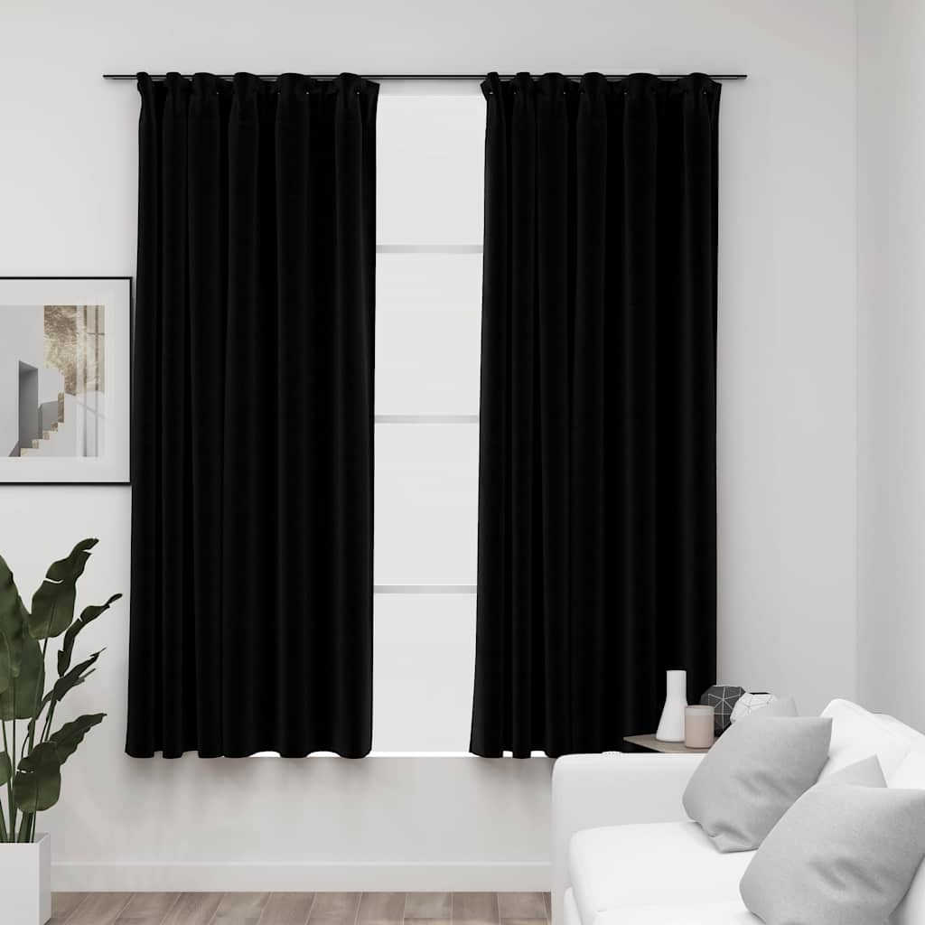 Lystette gardiner kroker og lin-design 2 stk svart 140x175 cm
