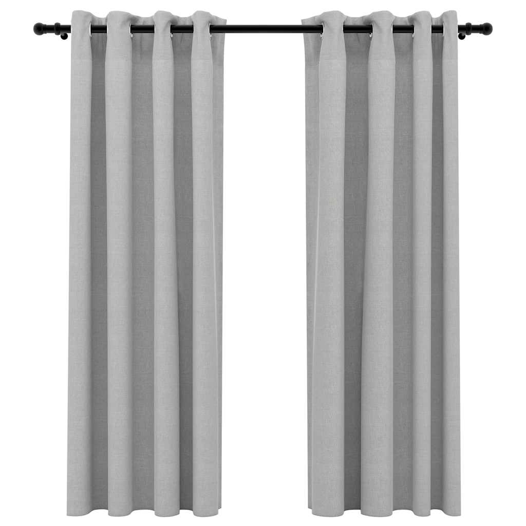 Lystette gardiner med maljer og lin-design 2 stk grå 140x175 cm