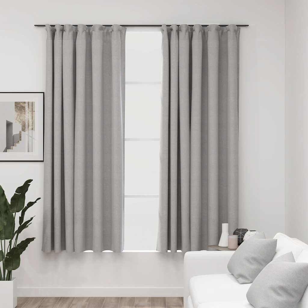 Lystette gardiner med kroker og lin-design 2 stk grå 140x175 cm
