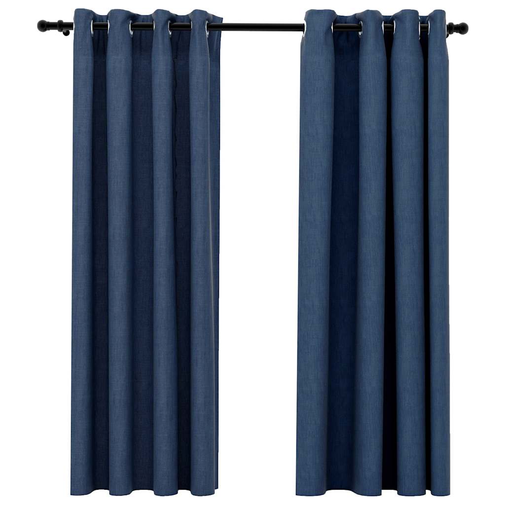 Lystette gardiner maljer og lin-design 2 stk blå 140x175 cm