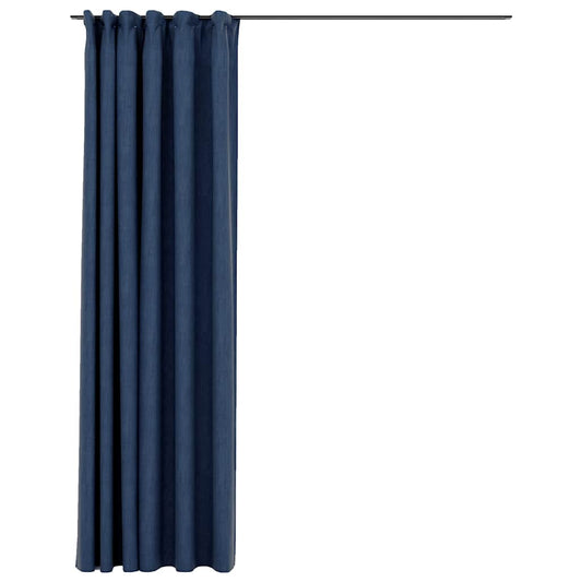 Lystett gardin med kroker og lin-design blå 290x245 cm