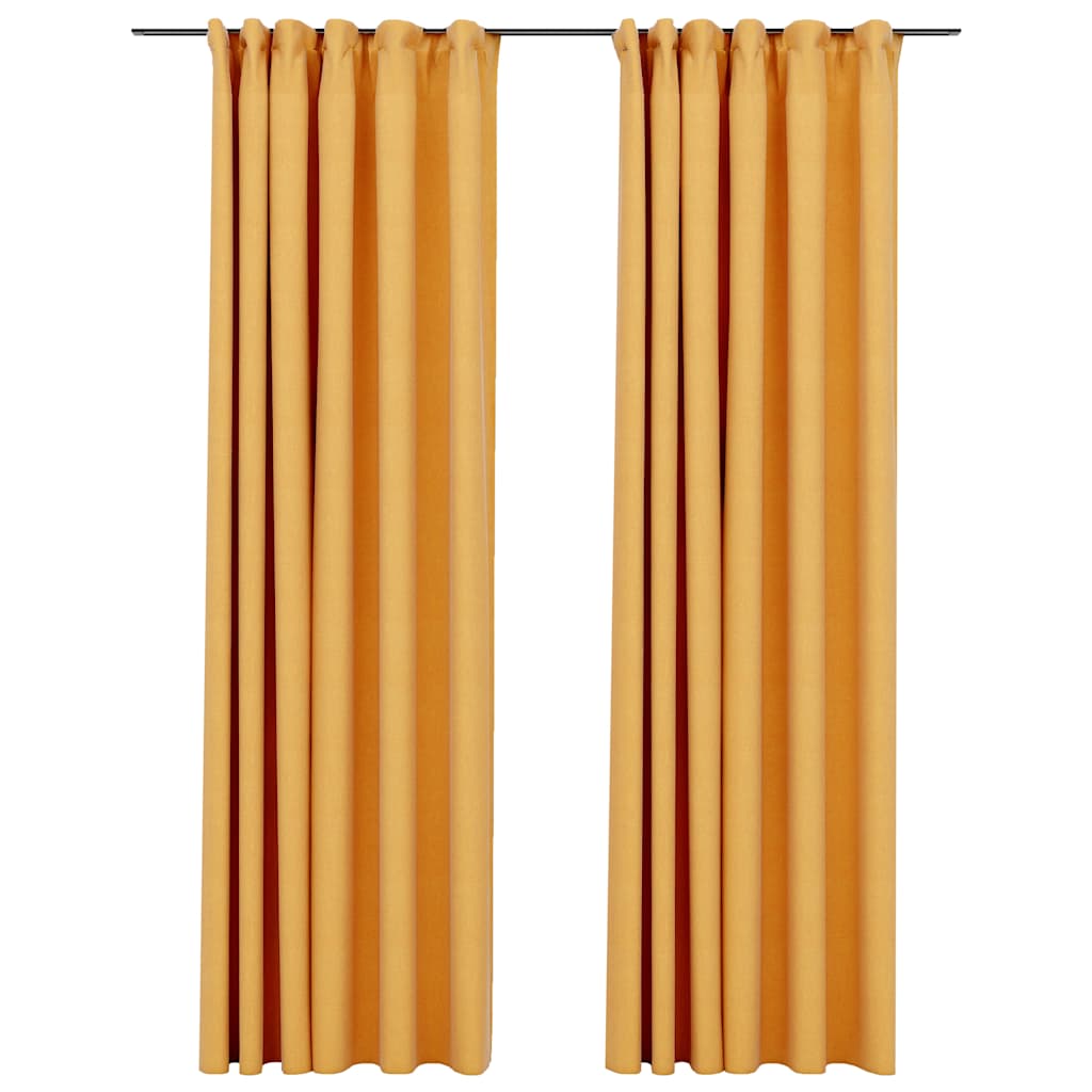 Lystette gardiner med kroker og lin-design 2 stk gul 140x245 cm