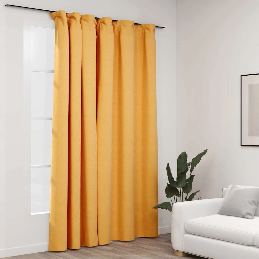 Lystett gardin med kroker og lin-design gul 290x245 cm