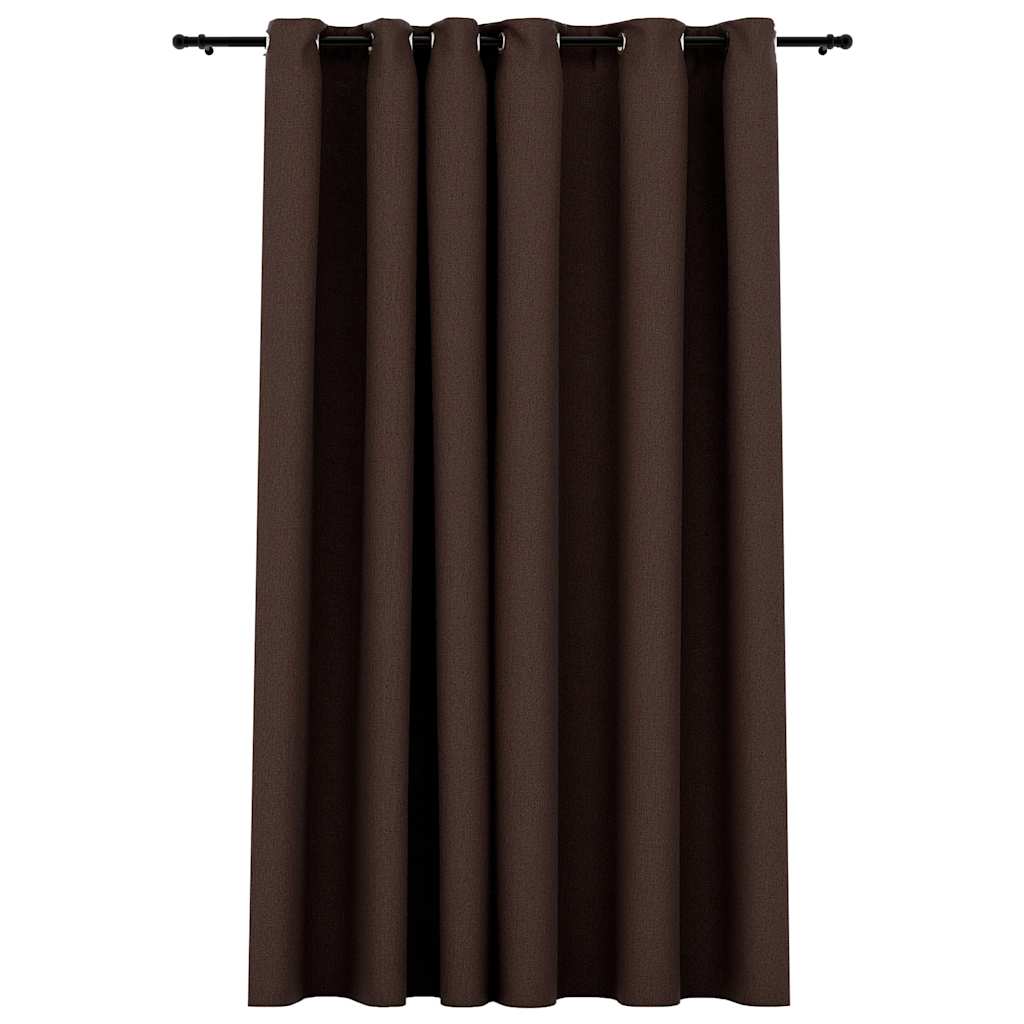 Lystett gardin med maljer og lin-design gråbrun 290x245 cm