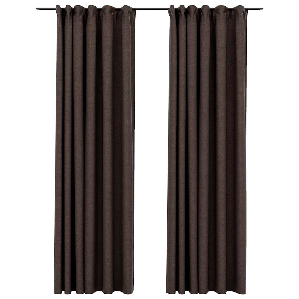 Lystette gardiner kroker og lin-design 2 stk gråbrun 140x245 cm vidaXL