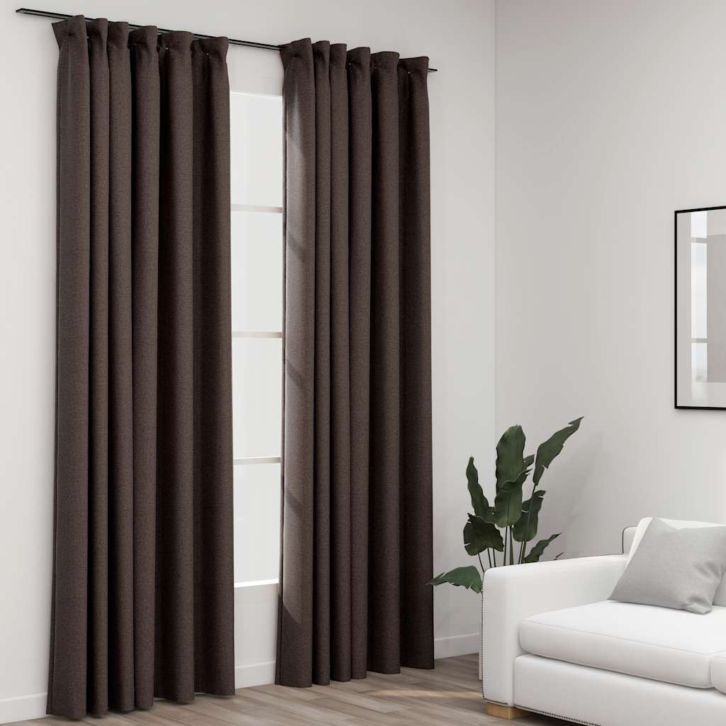 Lystette gardiner kroker og lin-design 2 stk gråbrun 140x245 cm vidaXL