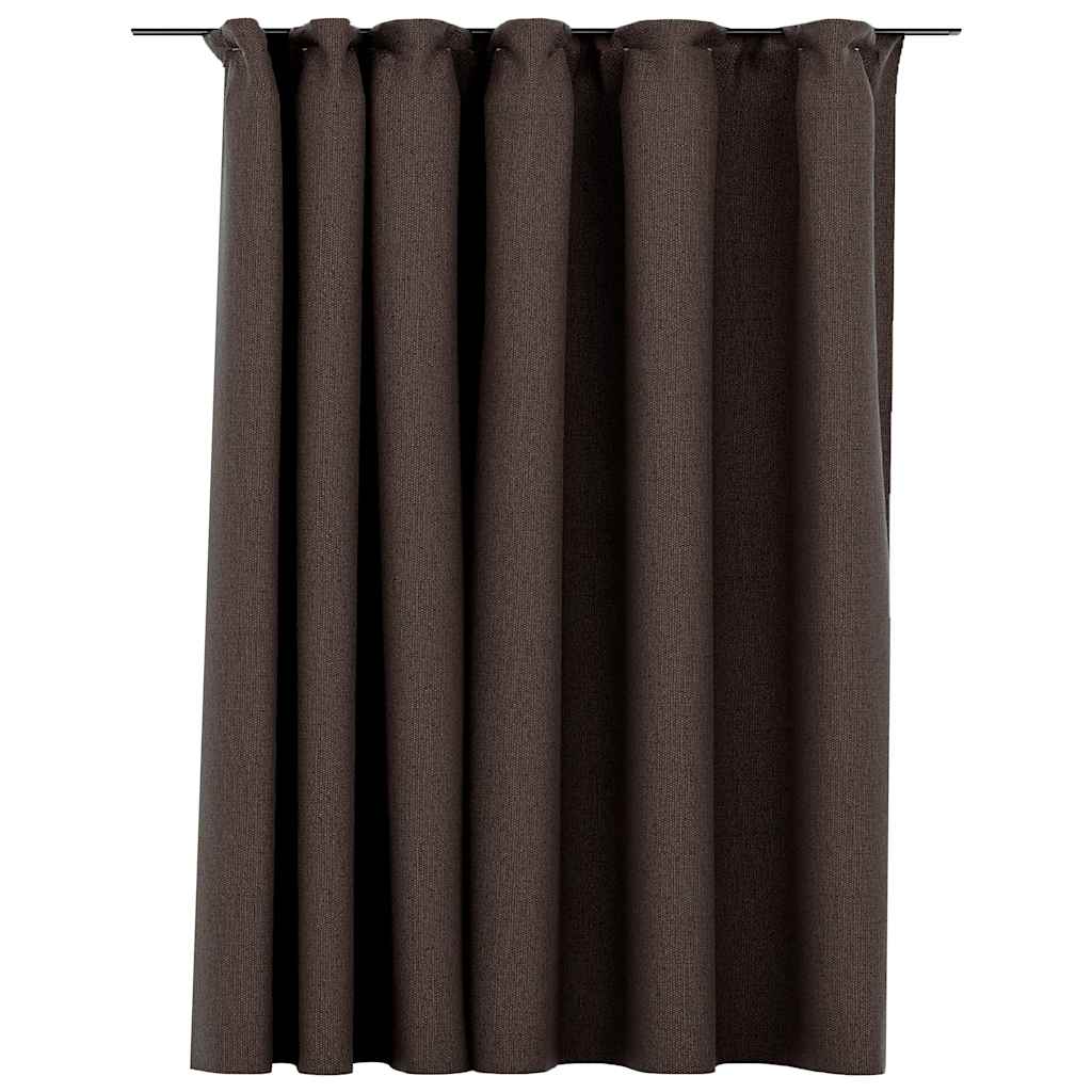 Lystett gardin med kroker og lin-design gråbrun 290x245 cm