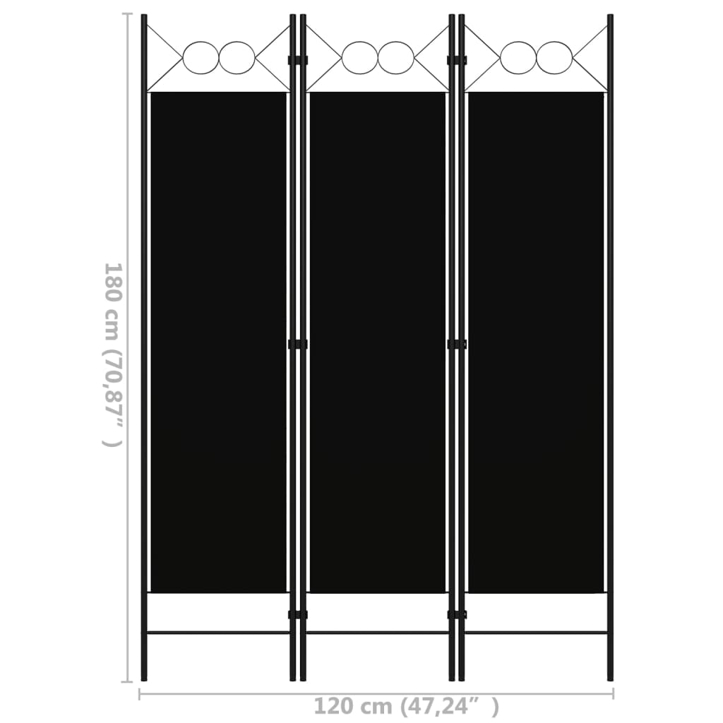 Romdeler 3 paneler svart 120x180 cm