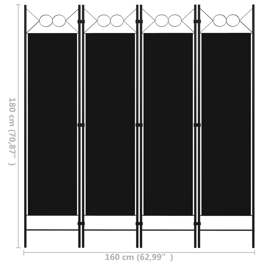 Romdeler 4 paneler svart 160x180 cm