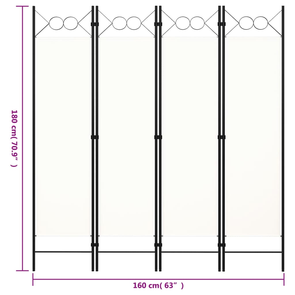 Romdeler 4 paneler hvit 160x180 cm