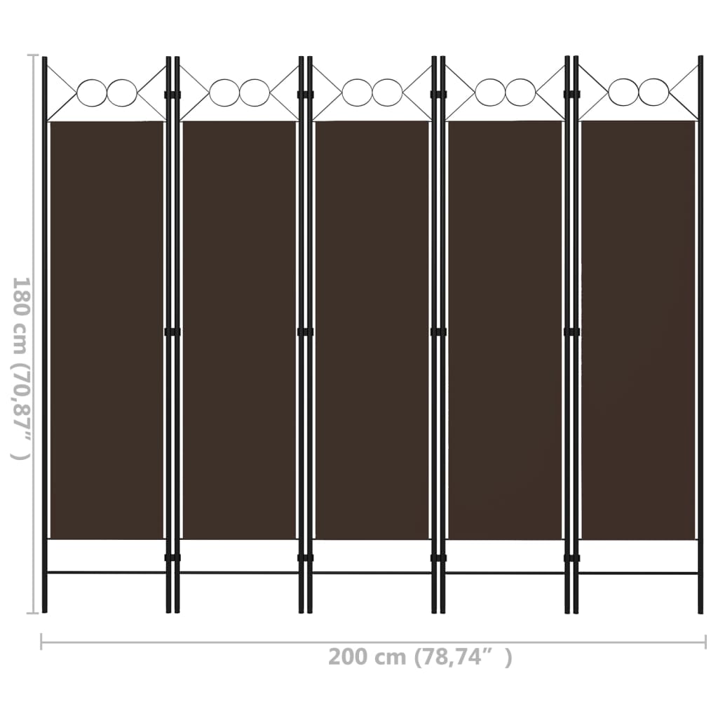 Romdeler 5 paneler brun 200x180 cm