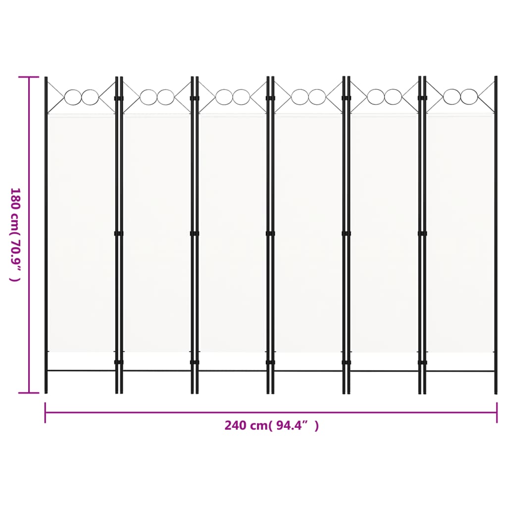 Romdeler med 6 paneler hvit 240x180 cm