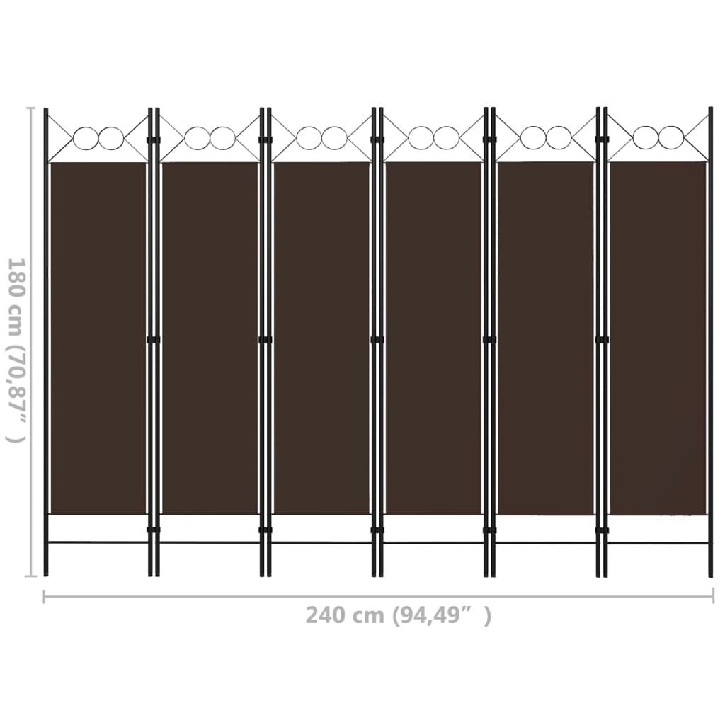 Romdeler med 6 paneler brun 240x180 cm vidaXL