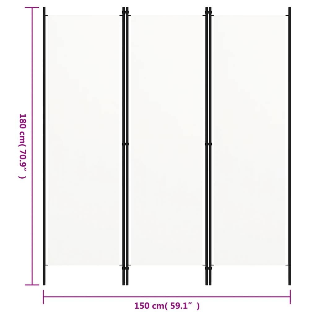 Romdeler 3 paneler hvit 150x180 cm