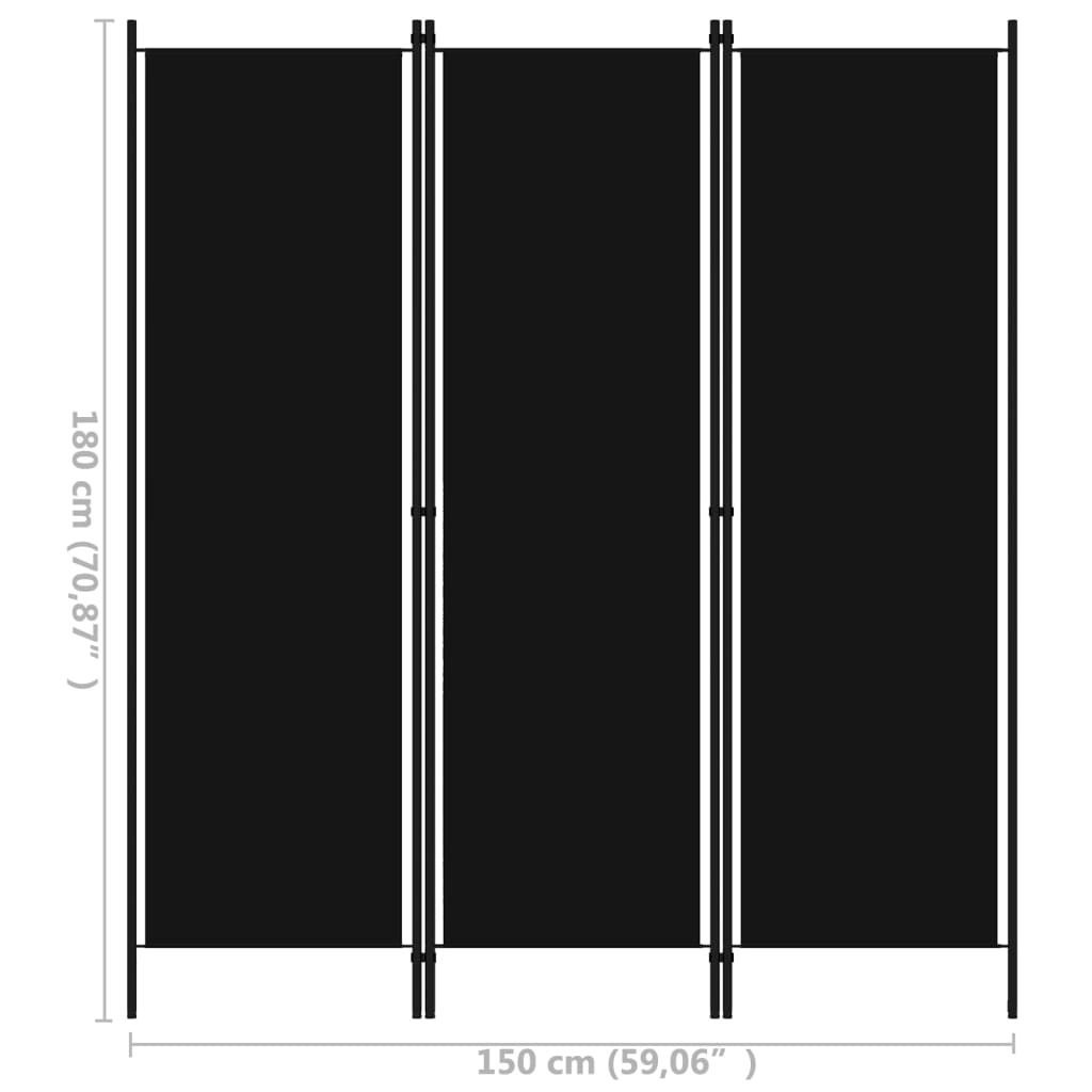 Romdeler 3 paneler svart 150x180 cm