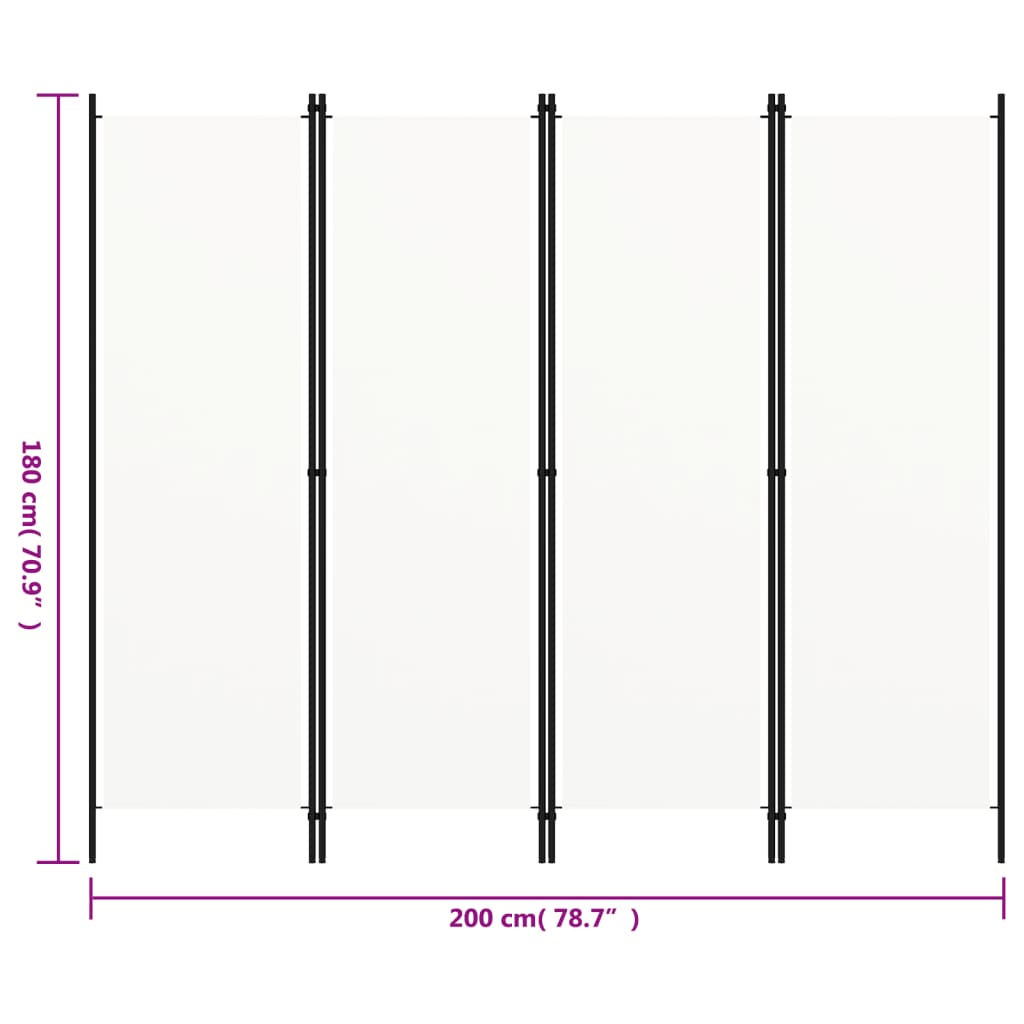 Romdeler 4 paneler hvit 200x180 cm