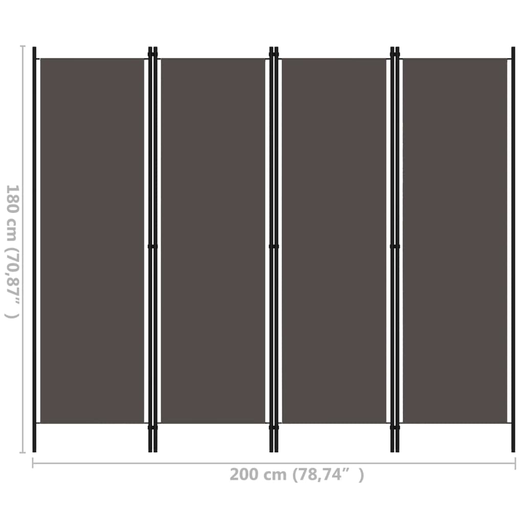 Romdeler 4 paneler antrasitt 200x180 cm