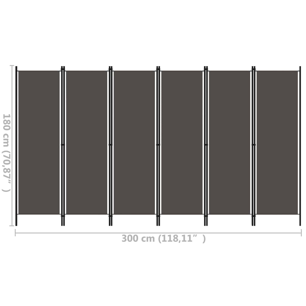 Romdeler med 6 paneler antrasitt 300x180 cm