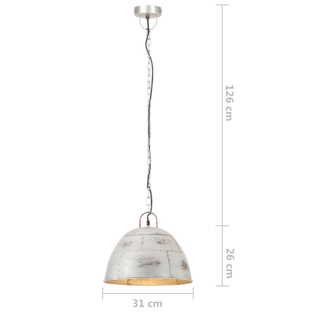 Industriell vintage hengelampe 25 W sølv rund 31 cm E27