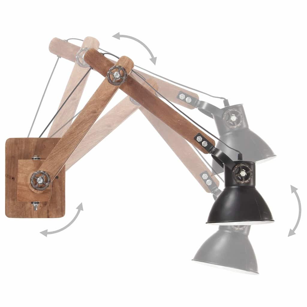 Vegglampe i industriell stil svart rund E27