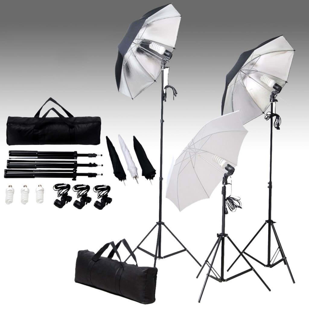 Fotostudiosett med lyssett og bakgrunn