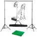 Fotostudiosett med lyssett og bakgrunn