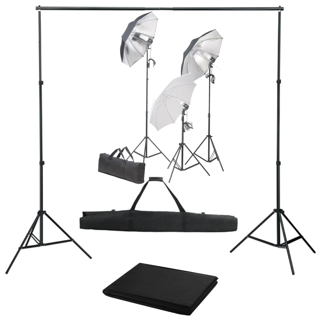 Fotostudiosett med lyssett og bakgrunn