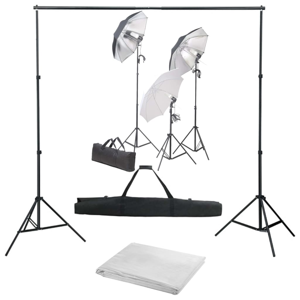 Fotostudiosett med lyssett og bakgrunn