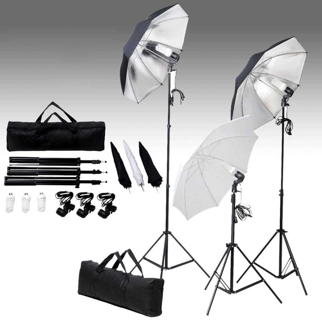 Fotostudiosett med lyssett og bakgrunn