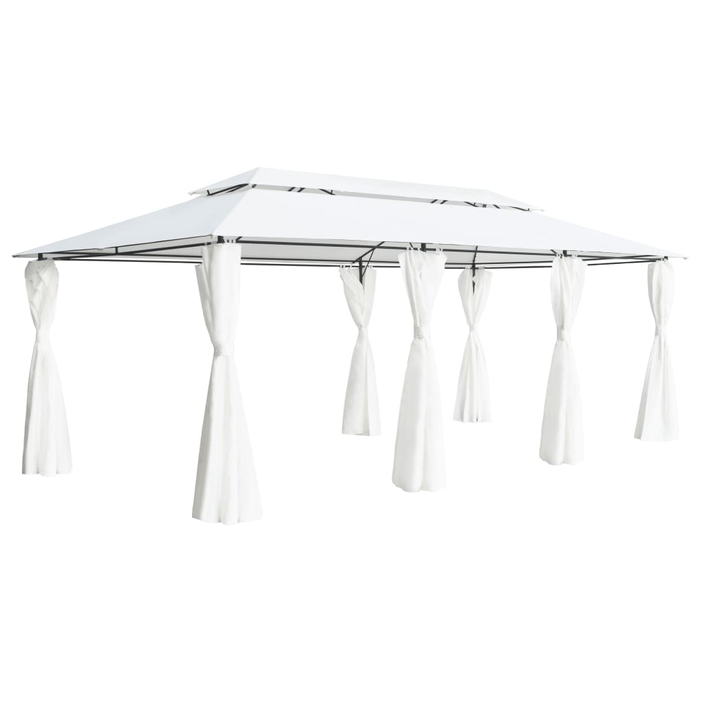 Paviljong med gardiner 600x298x270 cm hvit 180g/m²