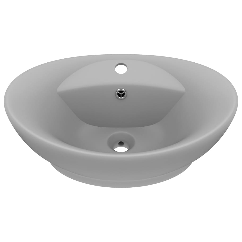 Luksuriøs servant med overløp oval lysegrå 58,5x39 cm keramisk