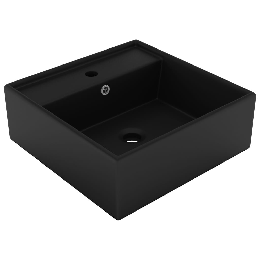 Luksuriøs servant overløp firkantet matt svart 41x41cm keramisk