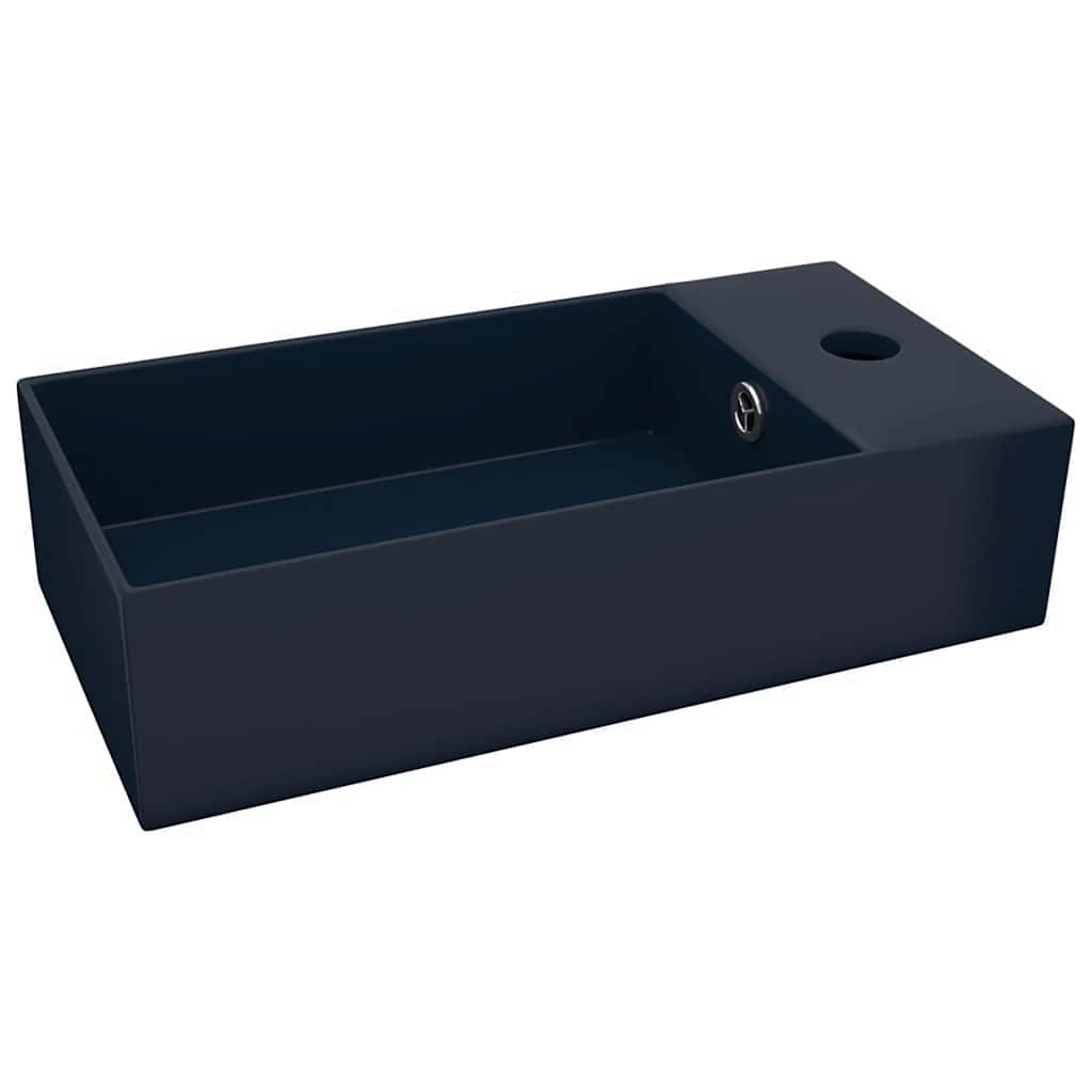 Badeservant med overløp keramisk mørkeblå