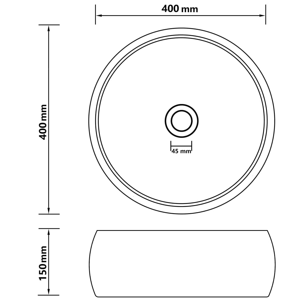 Luksuriøs servant rund matt hvit 40x15 cm keramisk