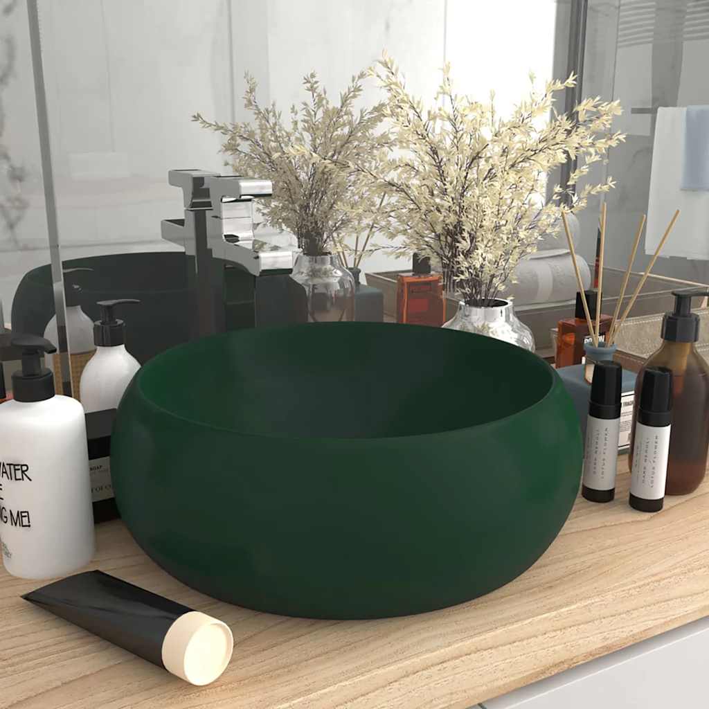 Luksuriøs servant rund matt mørkegrønn 40x15 cm keramisk