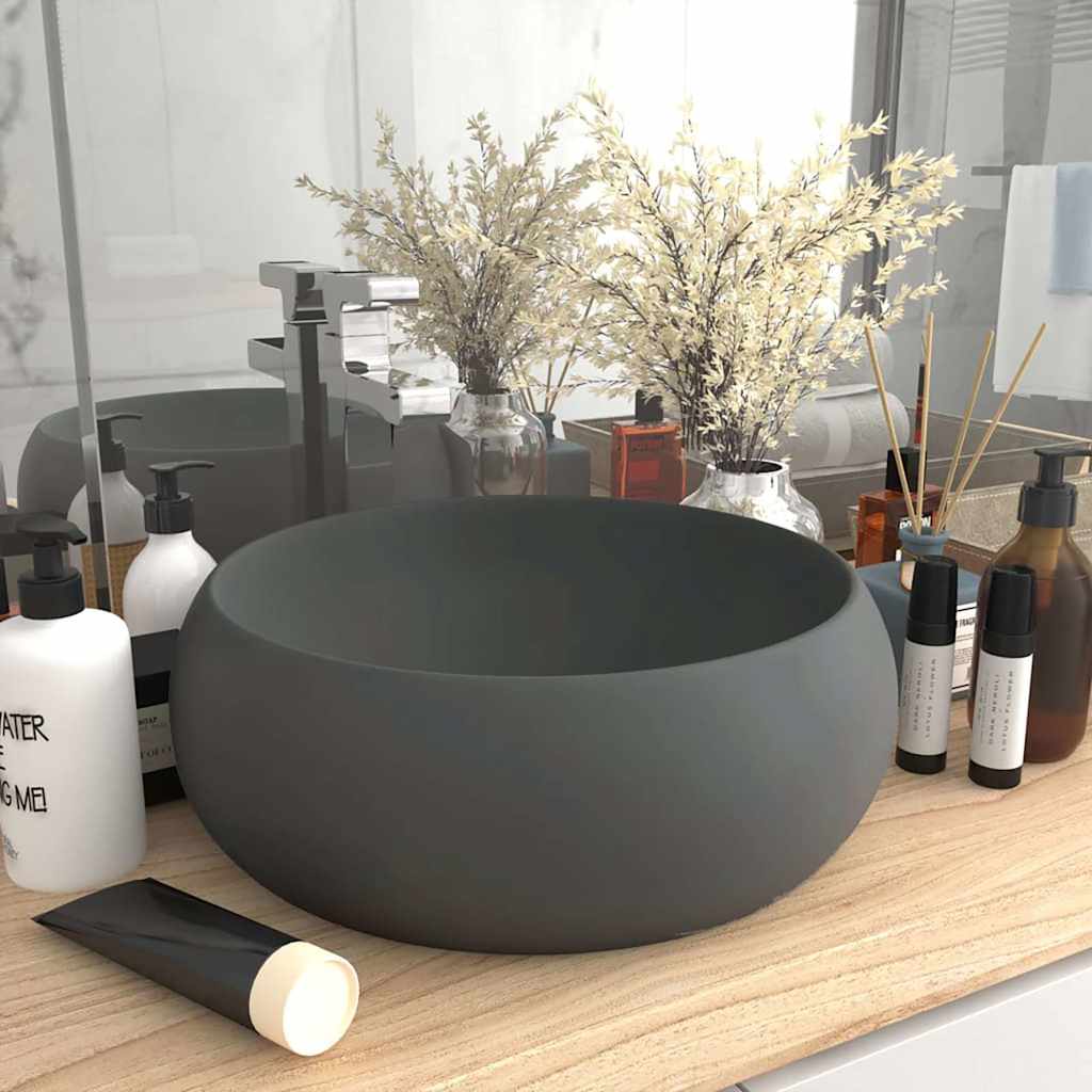 Luksuriøs servant rund matt mørkegrå 40x15 cm keramisk