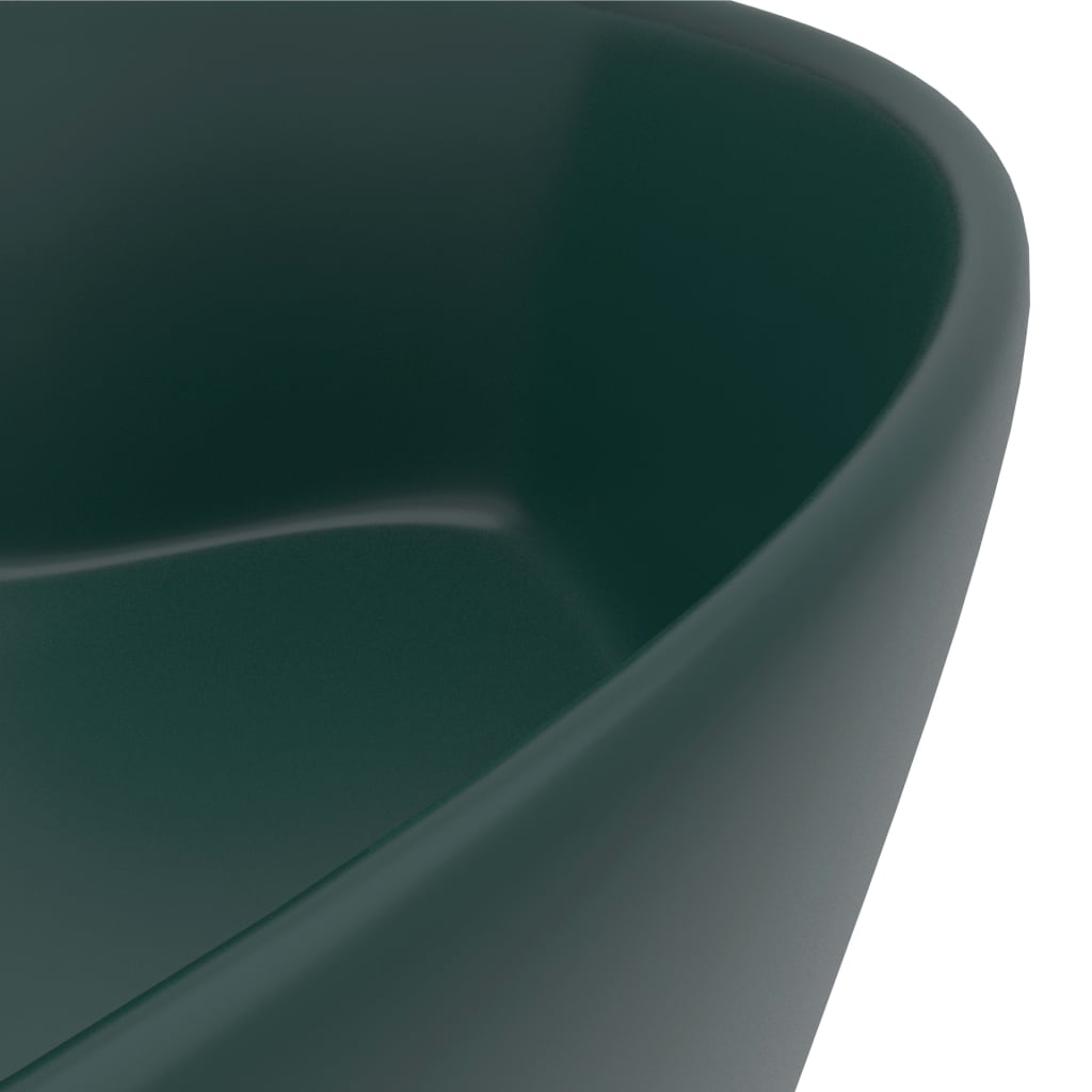 Luksuriøs servant med overløp matt mørkegrønn 36x13 cm keramisk