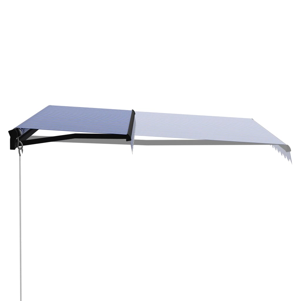 Manuell uttrekkbar markise 300x250 cm blå og hvit vidaXL