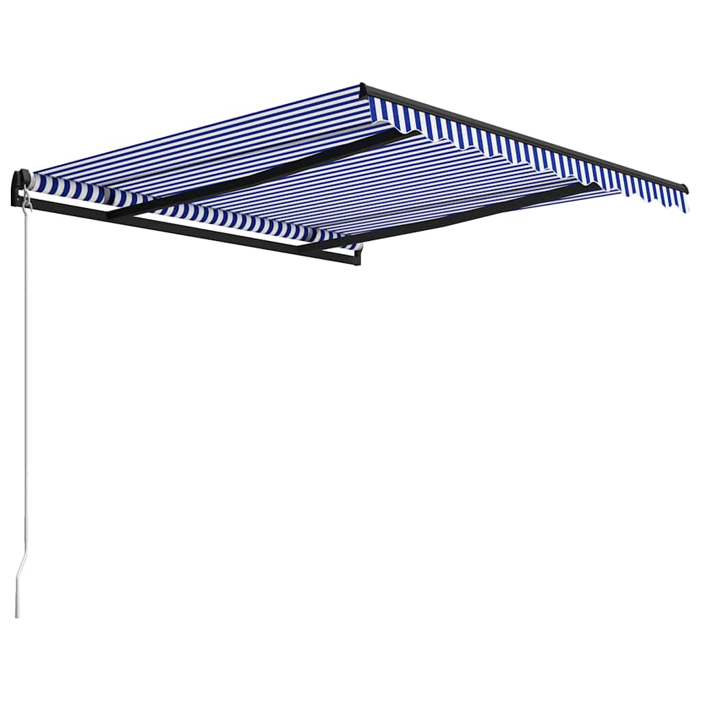 Manuell uttrekkbar markise 350x250 cm blå og hvit vidaXL