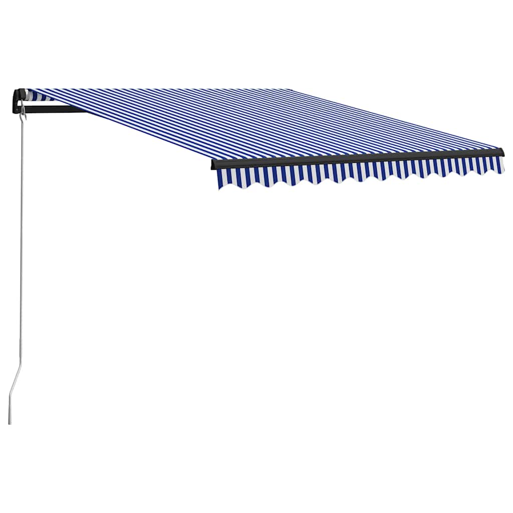 Manuell uttrekkbar markise med LED 300x250 cm blå og hvit vidaXL