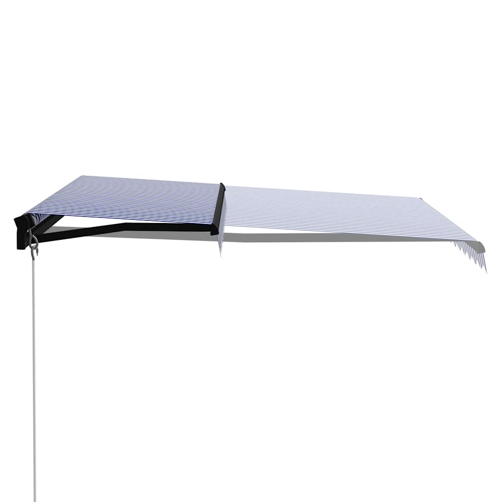 Manuell uttrekkbar markise med LED 300x250 cm blå og hvit vidaXL